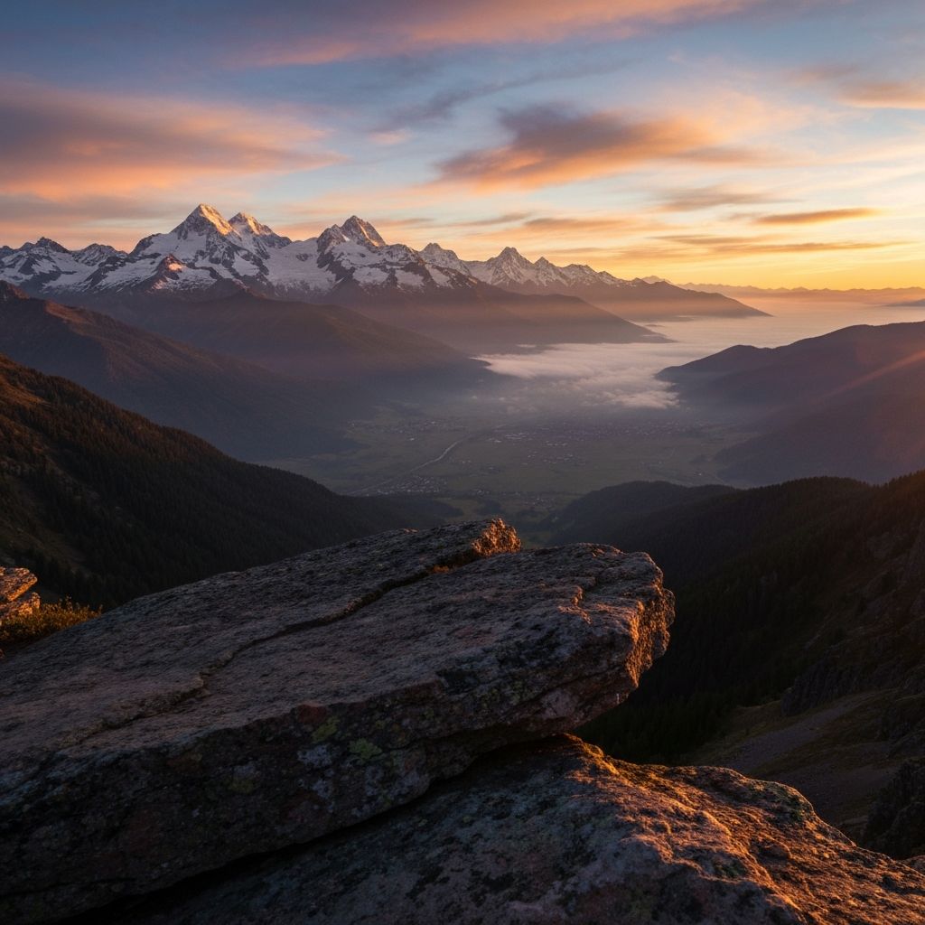 Mountain summit vista at golden hour